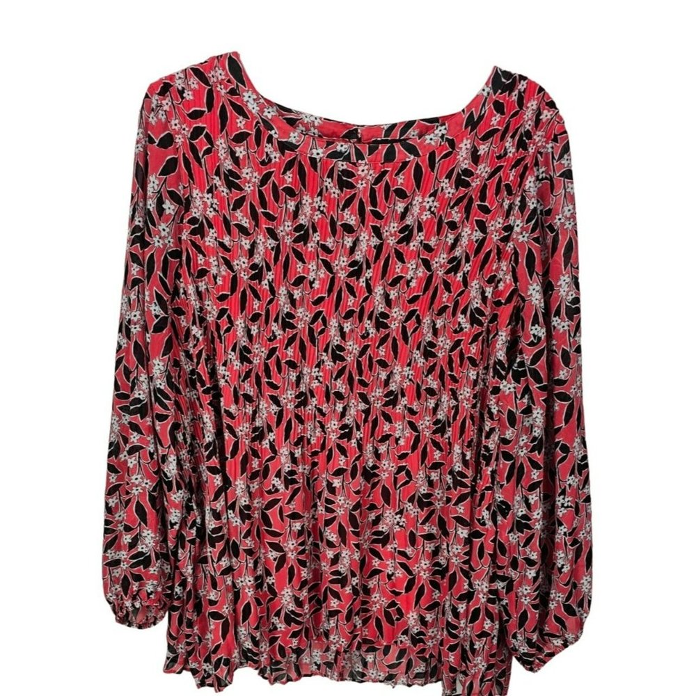 Lane‎ Bryant Women’s Size 26/28 Blouse Round Neck Long Sleeve Floral Coral/black